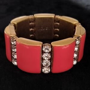 J. Crew Vibrant Orange Enamel Stretch Bracelet Rhinestones